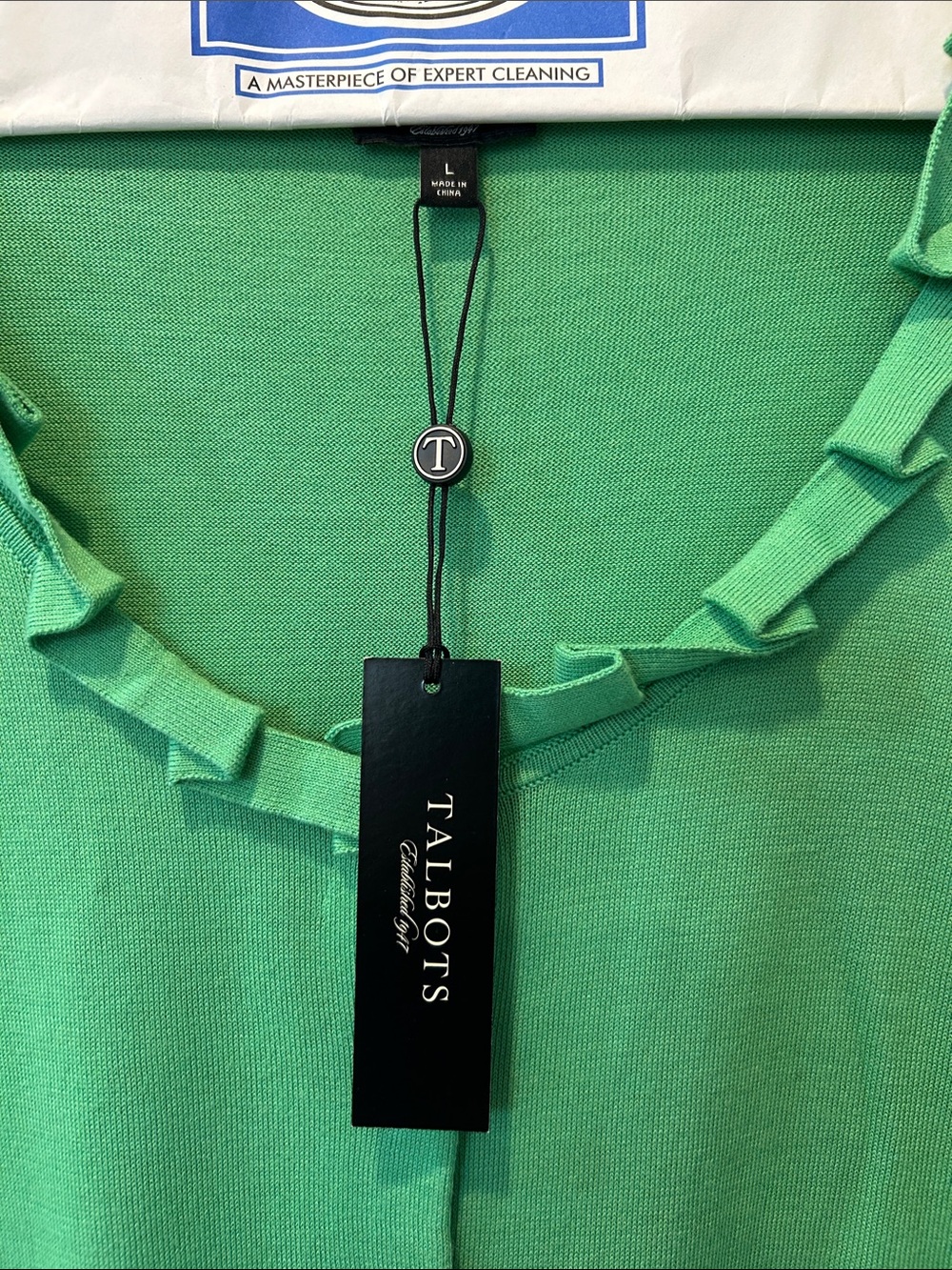 Talbots Green Ruffle-Trim Button-Front Short Sleeve Cardigan - Picture 2 of 7